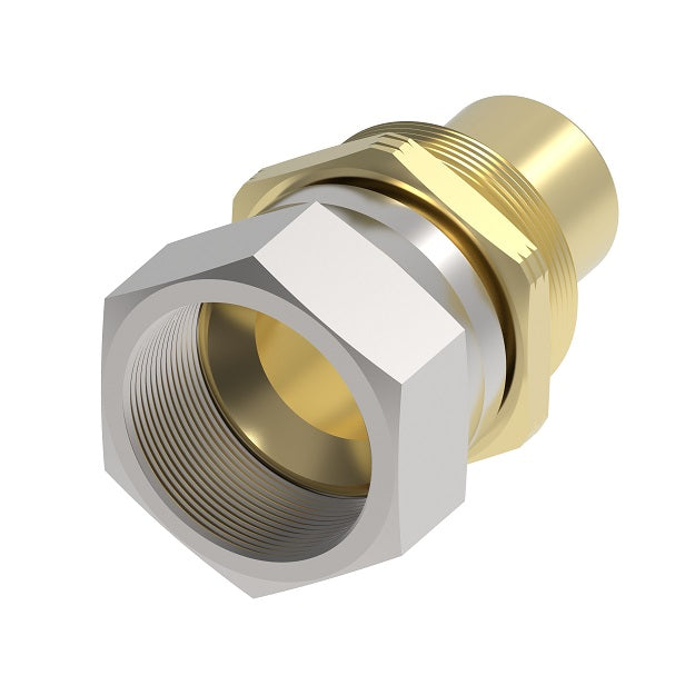 63-185535-24 Aeroquip by Danfoss | Reusable PTFE Hose Fitting | Nipple Assembly | -24 Female 37° JIC Flare Swivel x -24 Reusable Hose End | Brass & Steel
