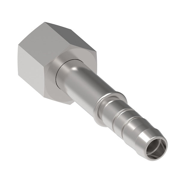 FJ4960-0404S Aeroquip by Danfoss | A/C Refrigeration Crimp Hose Fitting | -04 Female SAE 45° Swivel x -04 Hose Barb | Carbon Steel