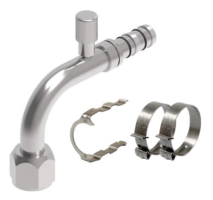 FF14261 Aeroquip by Danfoss | EZ Clip System Fitting Kit | Includes FJ3013-03-0808S Female O-Ring Short Pilot (R134a High Side Port) 90° Elbow Fitting with FF14172 Clip & Cage Kit