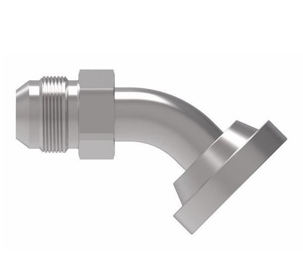 FF5238-2020S Aeroquip by Danfoss | Code 61 Split Flange/37° JIC Flare Long 45° Elbow Adapter | Standard Pressure Series | -20 Code 61 Split Flange x -20 Male 37° JIC Flare | Steel
