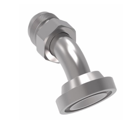 FF5238-2020S Aeroquip by Danfoss | Code 61 Split Flange/37° JIC Flare Long 45° Elbow Adapter | Standard Pressure Series | -20 Code 61 Split Flange x -20 Male 37° JIC Flare | Steel
