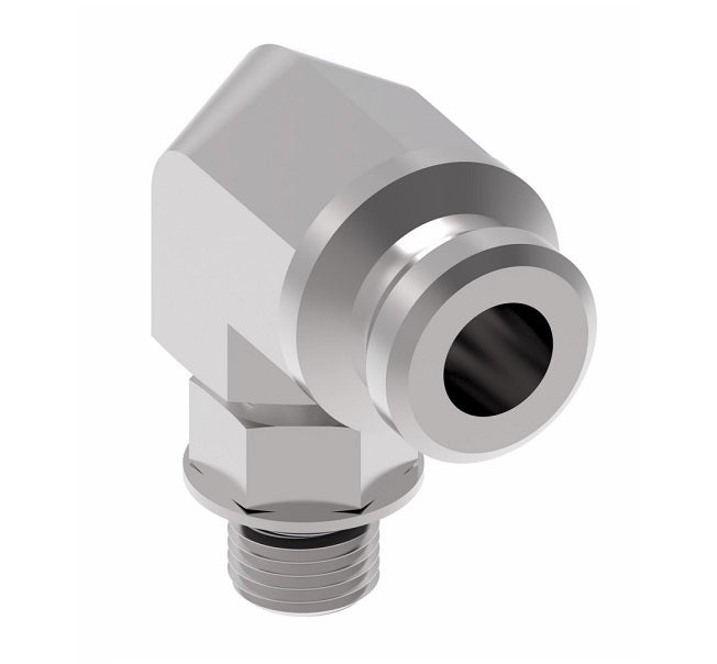 FF3046-0806S Aeroquip by Danfoss | Male SAE ORB to Female STC (Snap to Connect) 90° Elbow Adapter (FF) | -08 Male SAE O-Ring Boss x -06 Female STC | Steel