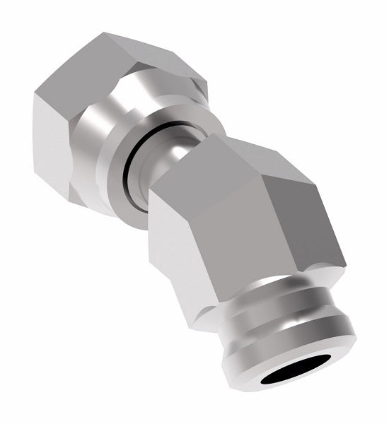 FF3362-0606S Aeroquip by Danfoss | Female ORS to Female STC (Snap to Connect) 45° Elbow Adapter (FF) | -06 Female O-Ring Face Seal x -06 Female STC | Steel