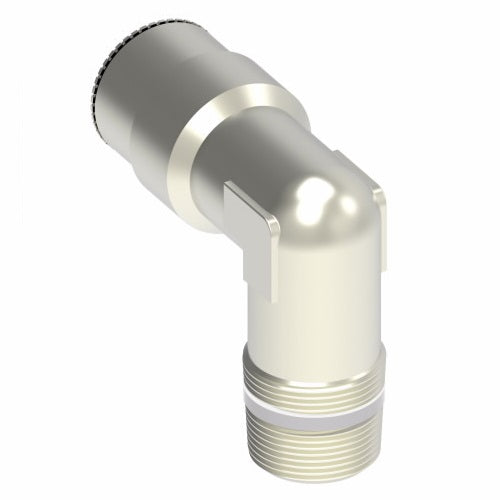 1169X12MX6PT by Danfoss | Metric Push to Connect Adapter | Male Connector 90° Elbow (Universal BSPT/BSPP) | 12mm Tube OD x 3/8" Male BSPT | Nickel Plated Brass