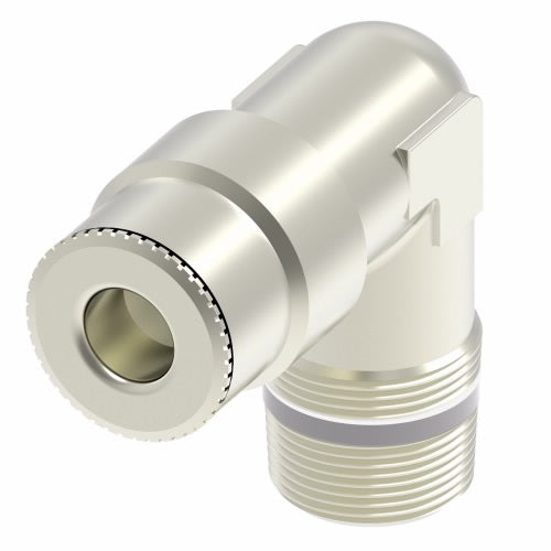 1169X4MX2PT by Danfoss | Metric Push to Connect Adapter | Male Connector 90° Elbow (Universal BSPT/BSPP) | 4mm Tube OD x 1/8" Male BSPT | Nickel Plated Brass