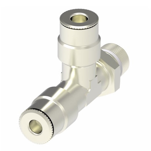 1171PX4X4S by Danfoss | Push to Connect Plus Adapter | Swivel Male Run Tee | 1/4" Tube OD x 1/4" Male Pipe x 1/4" Tube OD | Nickel Plated Brass