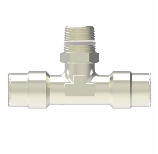 1172PX4X6S by Danfoss | Push to Connect Plus Adapter | Swivel Male Branch Tee | 1/4" Tube OD x 1/4" Tube OD x 3/8" Male Pipe | Nickel Plated Brass