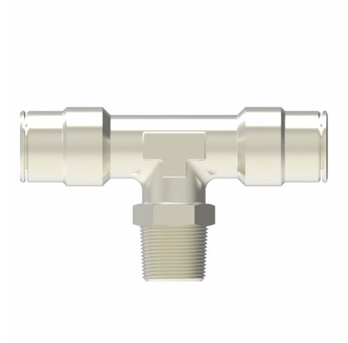 1172X8X4S by Danfoss | Push to Connect Adapter | Swivel Male Branch Tee | 1/2" Tube OD x 1/2" Tube OD x 1/4" Male NPTF | Nickel Plated Brass