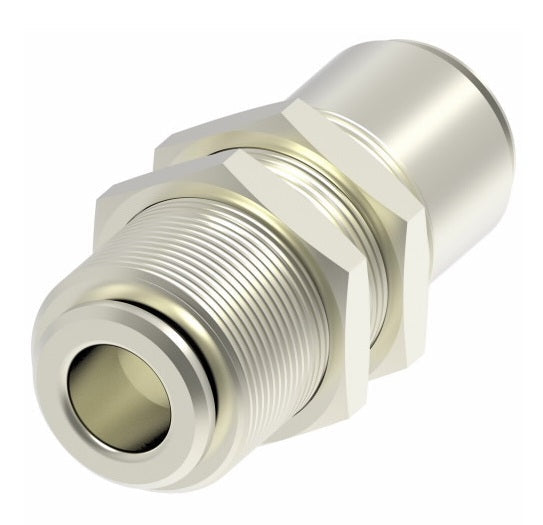 1174X12M by Danfoss | Metric Push to Connect Adapter | Bulkhead Union | 12mm Tube OD x 12mm Tube OD | Nickel Plated Brass