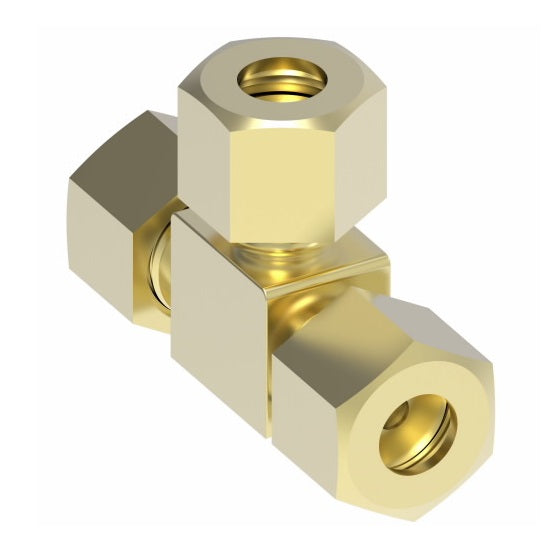 1464X6 by Danfoss | Air Brake Adapter for Nylon Tubing | Union Tee | 3/8" Tube OD x 3/8" Tube OD x 3/8" Tube OD Branch | Brass