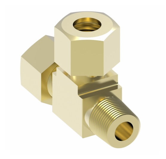 1471X4 by Danfoss | Air Brake Adapter for Nylon Tubing | Male Connector Run Tee | 1/4" Tube OD x 1/8" Male Pipe x 1/4" Tube OD | Brass
