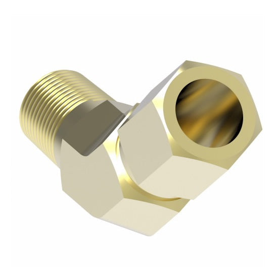 1480X8 by Danfoss | Air Brake Adapter for Nylon Tubing | Male Connector 45° Elbow | 1/2" Tube OD x 3/8" Male Pipe | Brass