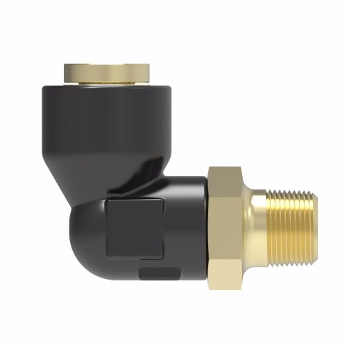 217-43610-03 by Danfoss | Quick Connect Air Brake Adapter | Q-CAB Connection to Male Pipe 90° Elbow | 5/8" Tube OD x 3/8" Male Pipe | Composite & Brass