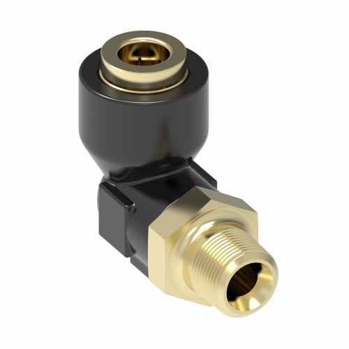 217-43610-03 by Danfoss | Quick Connect Air Brake Adapter | Q-CAB Connection to Male Pipe 90° Elbow | 5/8" Tube OD x 3/8" Male Pipe | Composite & Brass