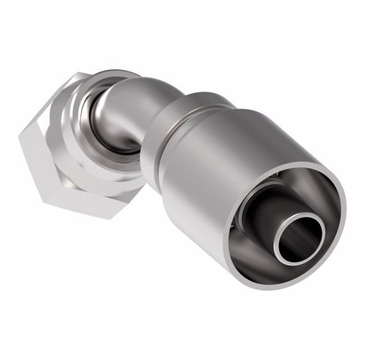 32712E-L72 Weatherhead by Danfoss | 327 'E' Series | Female ORS 45° Elbow Crimp Fitting | -12 Female O-Ring Face Seal x -12 Hose Barb | Steel