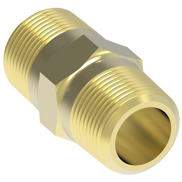 3325X6 by Danfoss | Pipe Adapter | Hex Nipple | 3/8" Male NPTF x 3/8" Male NPTF | Brass