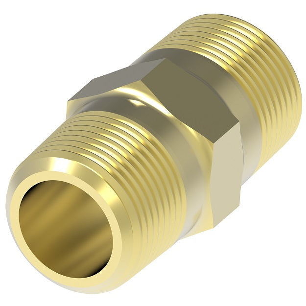 3325X2 by Danfoss | Pipe Adapter | Hex Nipple | 1/8" Male NPTF x 1/8" Male NPTF | Brass