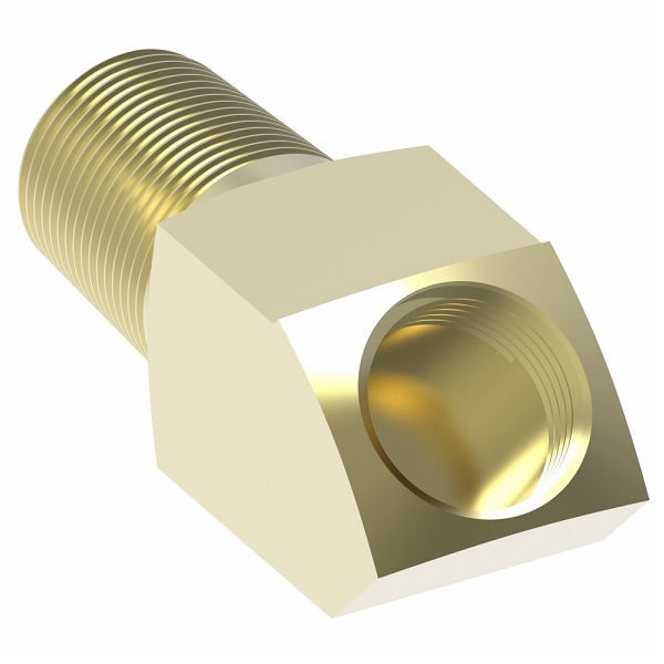 352X6 by Danfoss | Female Inverted Flare/Male Pipe 45° Elbow Adapter | 1/4" Male NPTF x 3/8" Female SAE Inverted Flare | Brass