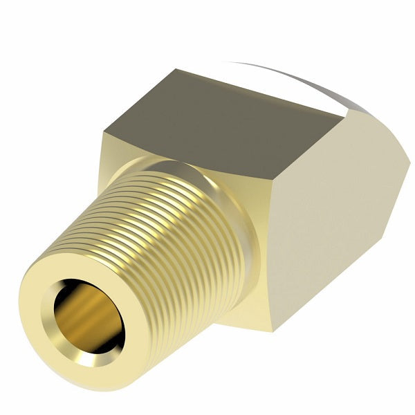 352X5 by Danfoss | Female Inverted Flare/Male Pipe 45° Elbow Adapter | 1/8" Male NPTF x 5/16" Female SAE Inverted Flare | Brass
