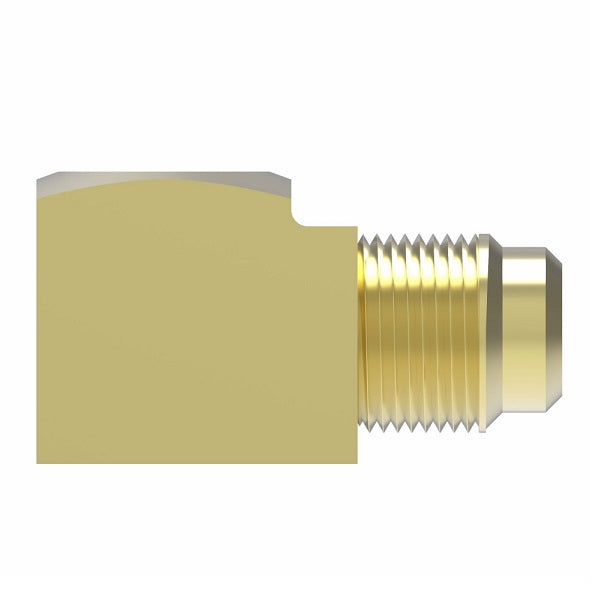 50X6 by Danfoss | Female Pipe/SAE 45° Flare 90° Elbow Adapter | 1/4" Female NPTF x 3/8" Male SAE 45° Flare | Brass
