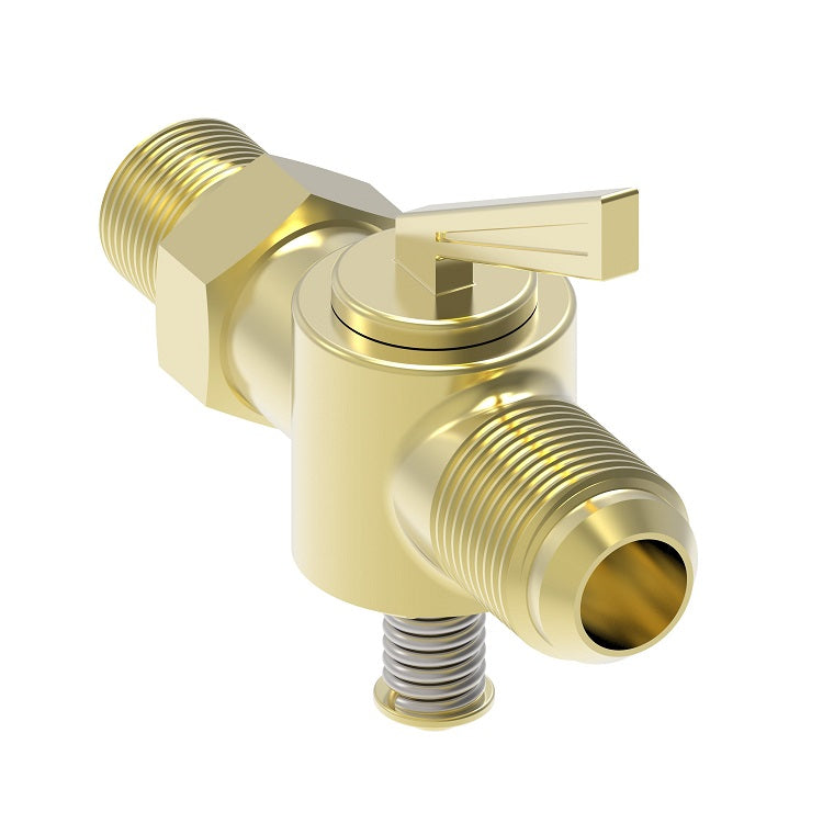 537 by Danfoss | Ground Plug Drain | SAE 45° Flare Straightway | 1/4" Male SAE 45° Flare x 1/8" Male MPT | Brass