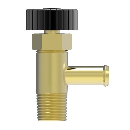 6600 by Danfoss | Drain Cock | Gasoline Shut-Off with Screen Filter | 90° Elbow | 1/4" Hose Barb x 1/8" Male NPTF | Brass