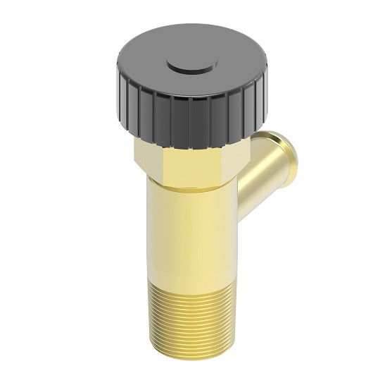 6600 by Danfoss | Drain Cock | Gasoline Shut-Off with Screen Filter | 90° Elbow | 1/4" Hose Barb x 1/8" Male NPTF | Brass