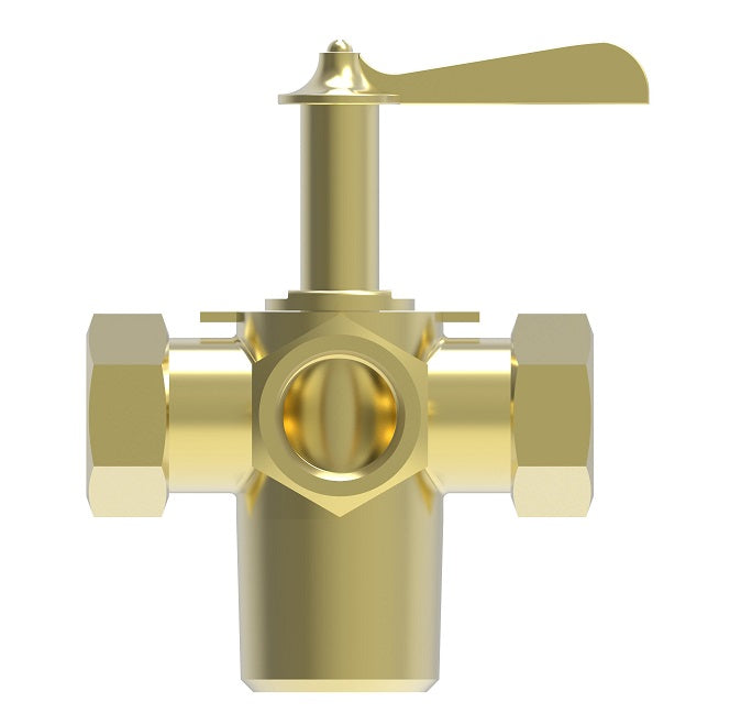6747 by Danfoss | 4 Way Multiple Shut-Off | 1/4" Female NPTF x 1/4" Female NPTF x 1/4" Female NPTF | 1.37" Stem | Brass