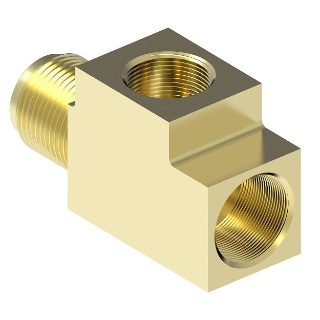 7933 by Danfoss | Hydraulic Brake Towed Trailer Brake Tee Adapter | 3/16" (9/16-18) Female Inverted x 3/16" (3/8-24) Female Inverted x 3/16" (9/16-18) Male Inverted | Brass