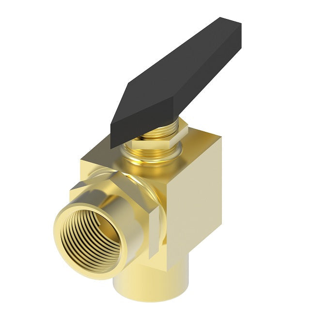 FF90595-04 by Danfoss | Instrumentation 2-Way Ball Valve | 90° Elbow | 1/4" Female NPT x 1/4" Female NPT | Brass