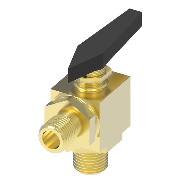 FF90596-06 by Danfoss | Instrumentation 2-Way Ball Valve | 90° Elbow | Compression | 3/8" Tube OD x 3/8" Tube OD | Brass