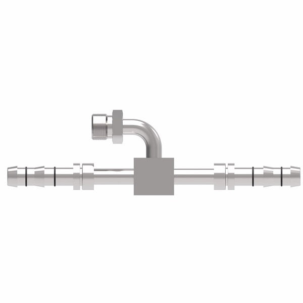 EJ3158-121616S E-Z Clip System by Danfoss | Male O-Ring Pilot Branch Connection Tee | A/C Refrigeration Fitting | -12 Male O-Ring Pilot x -16 Hose Barb x -16 Hose Barb | Steel