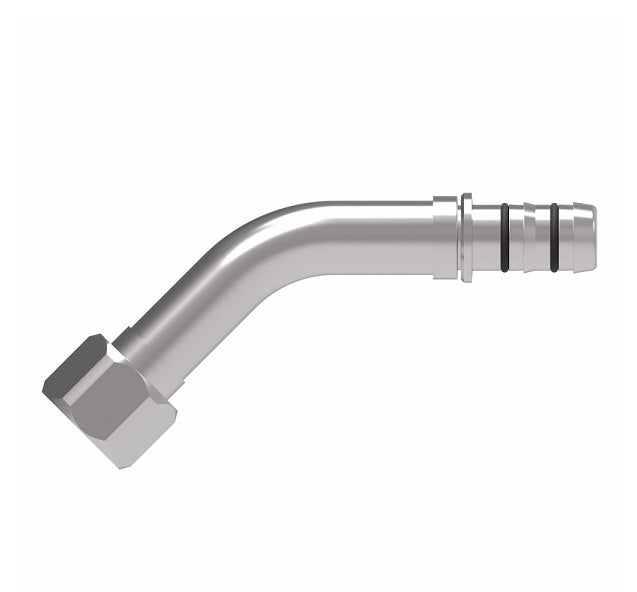 EJ3534-02-0606S E-Z Clip System by Danfoss | Female JIC 37° Flare 45° Elbow | A/C Refrigeration Fitting | -06 Female JIC 37° Flare x -06 Hose Barb | Steel