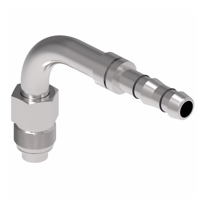 FJ3019-04-0808S E-Z Clip System by Danfoss | Male O-Ring 90° Elbow (Short Pilot) | A/C Refrigeration Fitting | -08 Male O-Ring Short Pilot x -08 Hose Barb | Steel