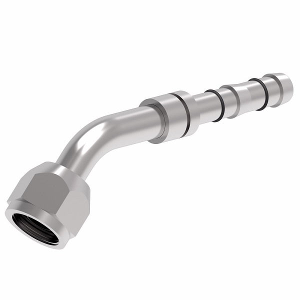 FJ3055-04-0810S E-Z Clip System by Danfoss | Female O-Ring 45° Elbow (Short Pilot) | A/C Refrigeration Fitting | -08 Female O-Ring Short Pilot x -10 Hose Barb | Steel