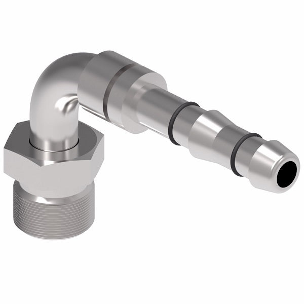 FJ3056-04-0810S E-Z Clip System by Danfoss | Male MIO (Male Insert O-Ring) 90° Elbow | A/C Refrigeration Fitting | -08 Male MIO x -10 Hose Barb | Steel