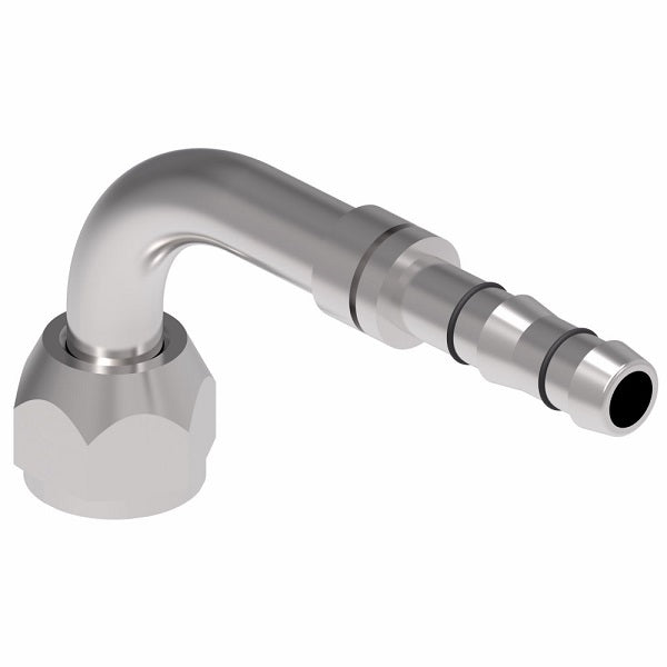 FJ3409-1212S E-Z Clip System by Danfoss | Female O-Ring (Long Pilot) Metric Thread 90° Elbow | A/C Refrigeration Fitting | M27 Female O-Ring Long Pilot x -12 Hose Barb | Steel