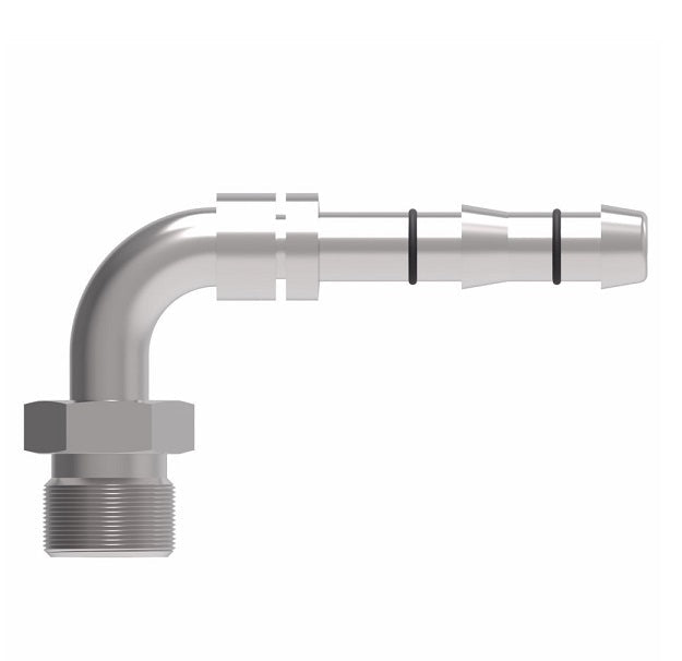 FJ3113-0810S E-Z Clip System by Danfoss | Male O-Ring Pilot (Rigid) Metric Thread 90° Elbow | A/C Refrigeration Fitting | M20 Male O-Ring Pilot x -10 Hose Barb | Steel