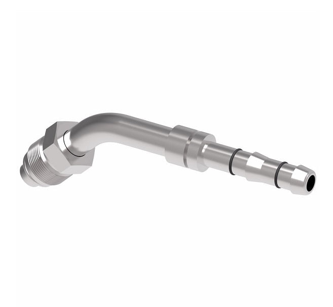 FJ3116-02-1010S E-Z Clip System by Danfoss | Male O-Ring 45° Elbow (Short Pilot) | A/C Refrigeration Fitting | -10 Male O-Ring Short Pilot x -10 Hose Barb | Steel
