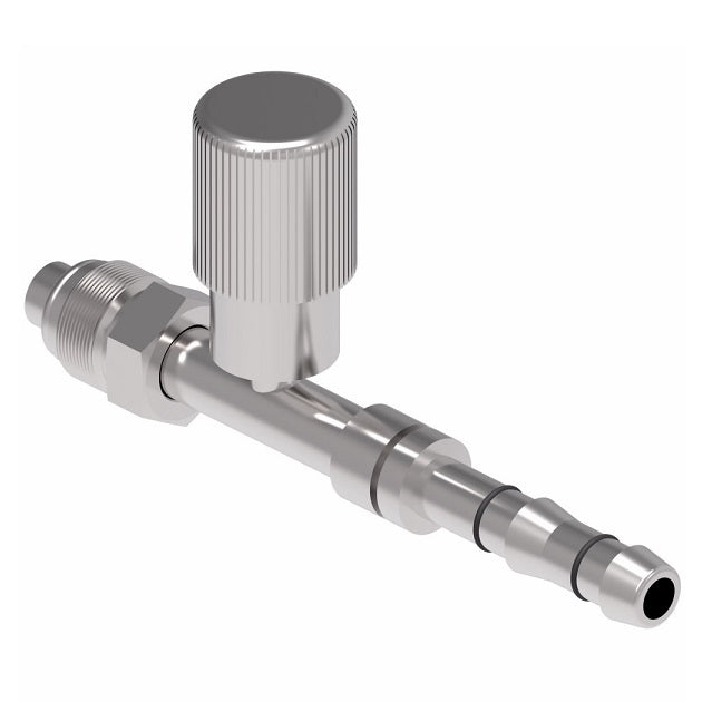 FJ3131-02-0808S E-Z Clip System by Danfoss | Male O-Ring (Short Pilot) with R134a High Side Port | A/C Refrigeration Fitting | -08 Male O-Ring Short Pilot x -08 Hose Barb | Steel