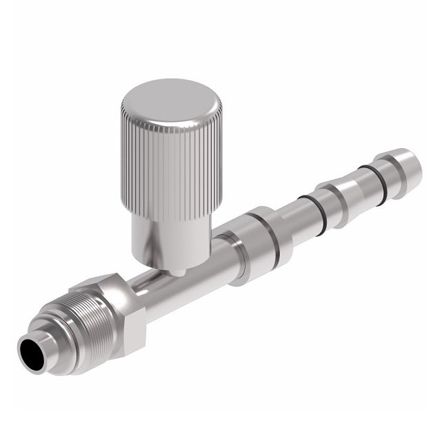 FJ3132-02-1012S E-Z Clip System by Danfoss | Male O-Ring (Short Pilot) with R134a Low Side Port | A/C Refrigeration Fitting | -10 Male O-Ring Short Pilot x -12 Hose Barb | Steel