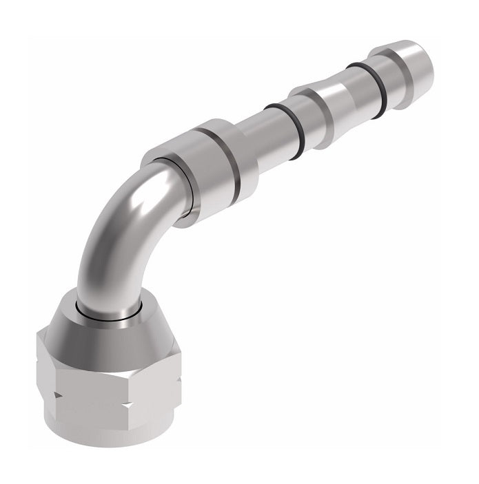 FJ3149-03-0808S E-Z Clip System by Danfoss | Female SAE 45° Flare (Universal) 90° Elbow | A/C Refrigeration Fitting | -08 Female SAE 45° Flare x -08 Hose Barb | Steel