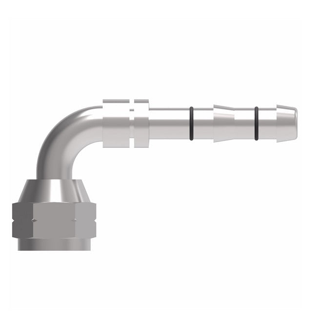 FJ3149-06-1212S E-Z Clip System by Danfoss | Female SAE 45° Flare (Universal) 90° Elbow | A/C Refrigeration Fitting | -12 Female SAE 45° Flare x -12 Hose Barb | Steel