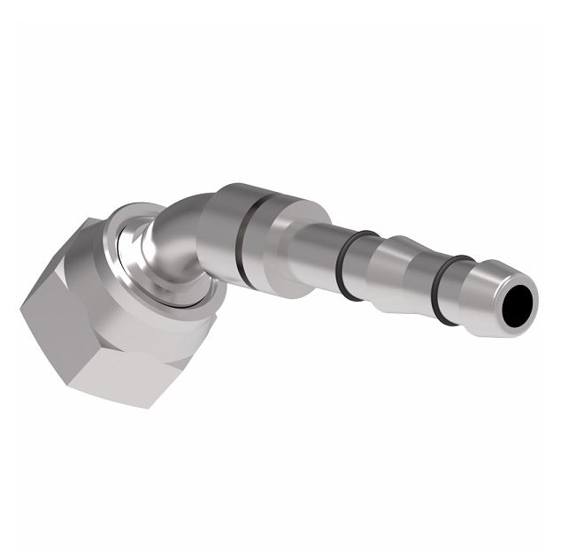 GA23912-10-10 E-Z Clip System by Danfoss | Female ORS Swivel Metric Hex Nut 45° Elbow | A/C Refrigeration Fitting | -10 Female O-Ring Face Seal Swivel x -10 Hose Barb | Steel