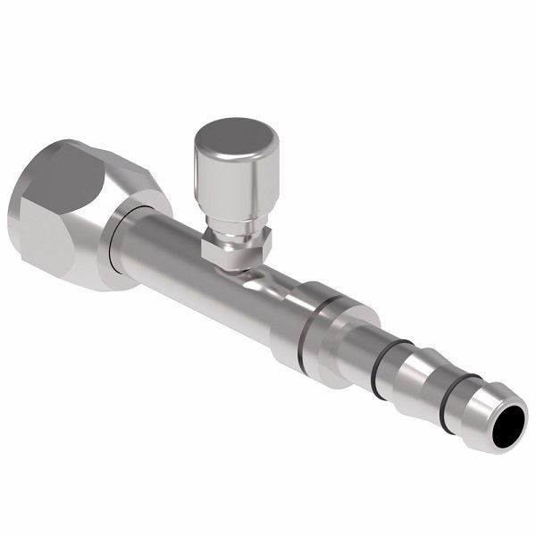 FJ3162-1016S E-Z Clip System by Danfoss | Female O-Ring (Long Pilot) with Switch Port (7/16-20 thd) | A/C Refrigeration Fitting | -10 Female O-Ring Long Pilot x -16 Hose Barb | Steel