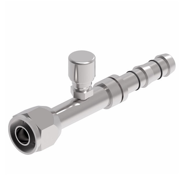 FJ3162-1016S E-Z Clip System by Danfoss | Female O-Ring (Long Pilot) with Switch Port (7/16-20 thd) | A/C Refrigeration Fitting | -10 Female O-Ring Long Pilot x -16 Hose Barb | Steel