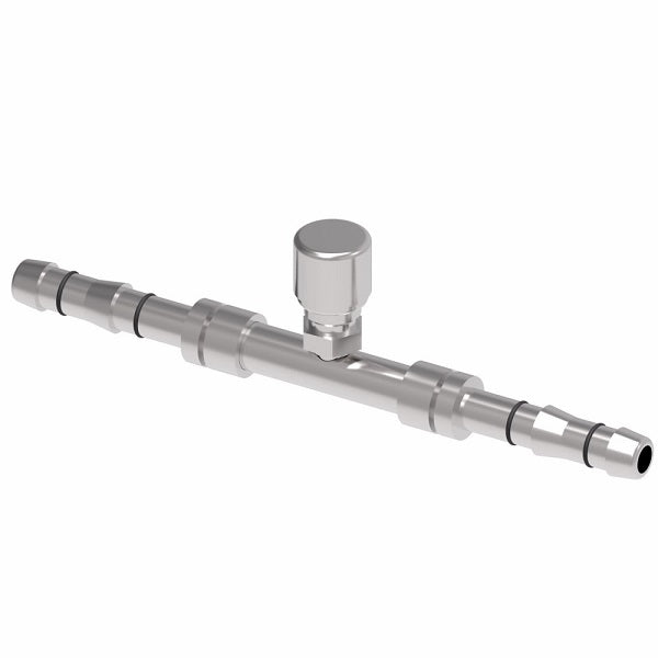 FJ3171-0606S E-Z Clip System by Danfoss | Splicer with Switch Port (7/16-20 thd) | A/C Refrigeration Fitting | -06 Hose Barb x -06 Hose Barb | Steel