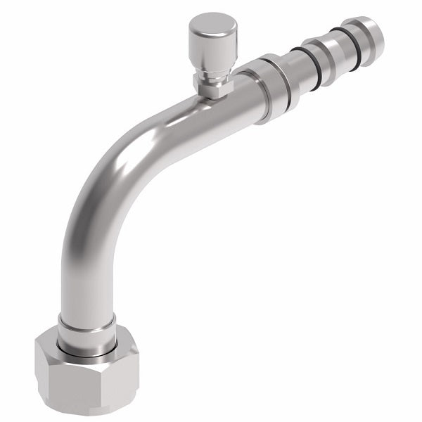 FJ3226-1010S E-Z Clip System by Danfoss | Female Rotalok with Switch Port (7/16-20 thread) 90° Elbow | A/C Refrigeration Fitting | -10 Female Rotalok x -10 Hose Barb | Steel