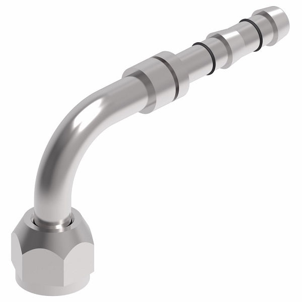 FJ3288-08-1212S E-Z Clip System by Danfoss | Female O-Ring 90° Elbow (Long Pilot) | A/C Refrigeration Fitting | -12 Female O-Ring Long Pilot x -12 Hose Barb | Steel