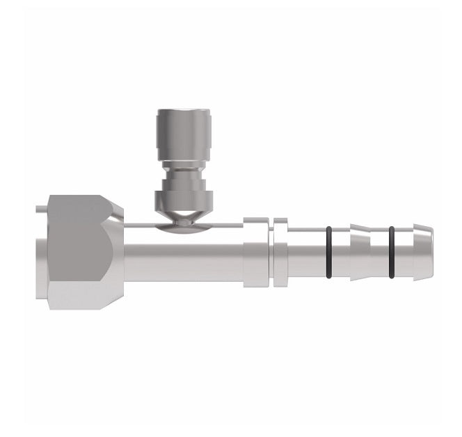 FJ3461-02-1012S E-Z Clip System by Danfoss | Female O-Ring (Long Pilot) with Switch Port (M12 X 1.25) | A/C Refrigeration Fitting | -10 Female O-Ring Long Pilot x -12 Hose Barb | Steel